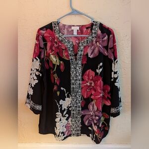 Chico's Floral Women's Top - Black and Pink